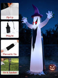 8FT Halloween Inflatable Outdoor Decorations, Blow Up Double-Sided Witch and Ghost with Built-in Bright LEDs, Yard Lawn Garden Party Decor