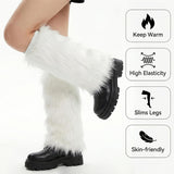 Women’s Furry Leg Warmers, Long Plush Boot Cuffs for Winter, Faux Fur Leg Covers