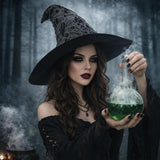 Witch Hat for Women, Distressed Gray, Polyester, One Size, Halloween Cosplay Costume Accessory