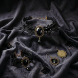 Halloween Costume Accessories Set Gothic Victorian Choker Necklace Bracelet Earrings Set for Women, Black Lace Vampire