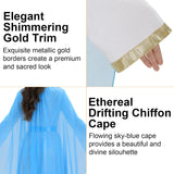 Virgin Mary Costume for Women, 3 PCS Adult Biblical Mother Mary White Dress with Attached Blue Cape