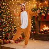 Adult Reindeer Onesie Costume - 3D Hooded Animal One-Piece Pajama for Halloween Men Women
