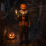 Kids Pumpkin Head Halloween Costume, Jack-o'-Lantern Jumpsuit Costume Set with Light-Up Mask for Halloween Party
