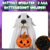 22in Light Up Ghost Dog with Pumpkin Halloween Outdoor Decor