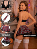 Women 3 PCS Plaid Roleplay Schoolgirl Costume Set