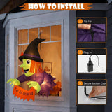 4FT Halloween Inflatable Outdoor Decorations, Blow Up Window Witch with Built-in Bright LEDs, Yard Lawn Garden Party Decor