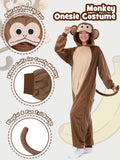Adult Monkey Onesie Costume - 3D Hooded Animal One-Piece Pajama for Halloween Men Women