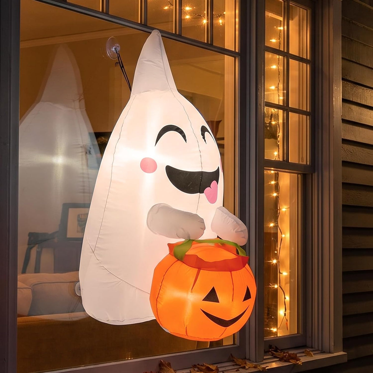 4FT Halloween Inflatable Outdoor Decorations, Blow Up Ghost Pumpkin with Built-in Bright LEDs, Yard Lawn Garden Party Decor
