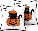 Halloween Pillow Covers 18x18 Set of 2, Cat Pumpkin Cases