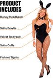 5 PCS Bunny Girl Costume for Women with Bodysuit Headband Choker Stockings Wristbands Halloween Outfits
