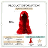 Mermaid Wavy Red Wig with Starfish Hair Clip for Women