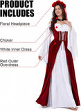 Renaissance Festival Costumes for Women, 4 PCS Medieval Dress Set
