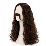 Brown Hippie Wig and Beard Set, 70s Costume Hair for Men