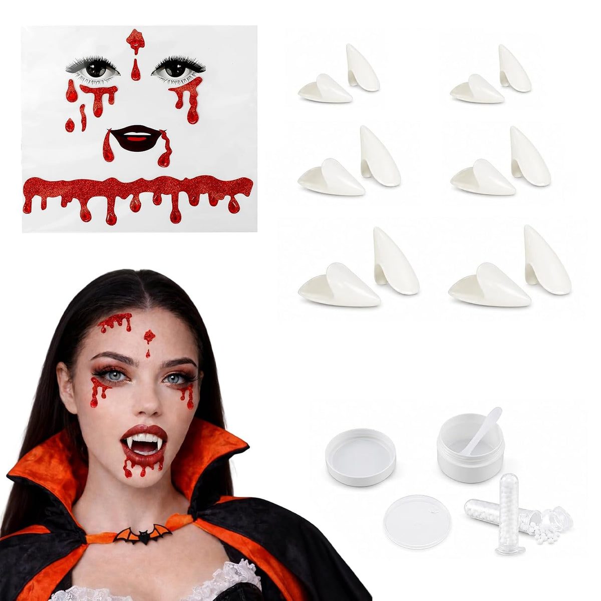 6-Pairs of Vampire Teeth, 6 Size Fangs Set for Adults