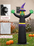 8FT Halloween Inflatable Outdoor Decorations, Blow Up Double-Sided Witch and Ghost with Built-in Bright LEDs, Yard Lawn Garden Party Decor