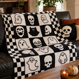 Skull Blanket, Black and White Checkered Ghost Blanket