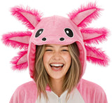 Adult Axolotl Onesie Costume - 3D Hooded Animal One-Piece Pajama for Halloween Men Women