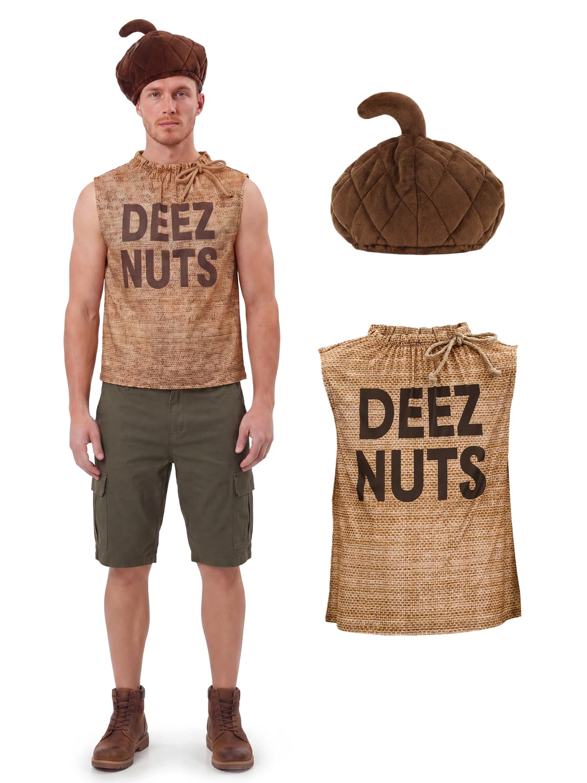 Funny Acorn Costume for Men, Adult Nut Sack Halloween Costume with Hat for Party Cosplay