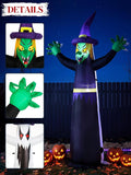 8FT Halloween Inflatable Outdoor Decorations, Blow Up Double-Sided Witch and Ghost with Built-in Bright LEDs, Yard Lawn Garden Party Decor