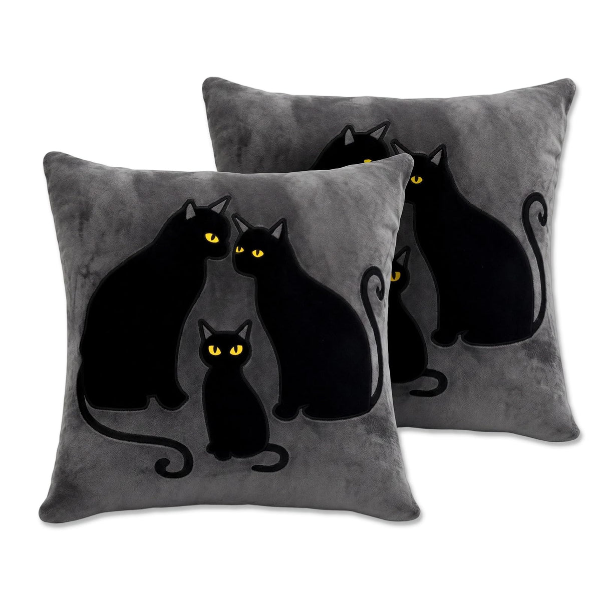 Halloween Pillow Covers 18x18 Set of 2, Gray Black Cat Cases