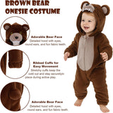 Toddler Brown Bear Costume for Girls & Boys - 3D Hooded Animal Jumpsuit for Halloween Party