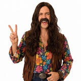 Brown Hippie Wig and Beard Set, 70s Costume Hair for Men
