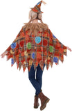 2 PCS Womens Fall Plaid Scarecrow Poncho Costume Headband Set
