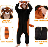 Adult Red Panda Onesie Costume - 3D Hooded Animal One-Piece Pajama for Halloween Men Women