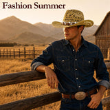 Straw Cowgirl Sun Hat with Bands for Women and Men