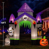 10FT Halloween Inflatable Archway Outdoor Decorations, Blow Up Ghost Arch with Built-in Bright LEDs, Yard Lawn Garden Party Decor
