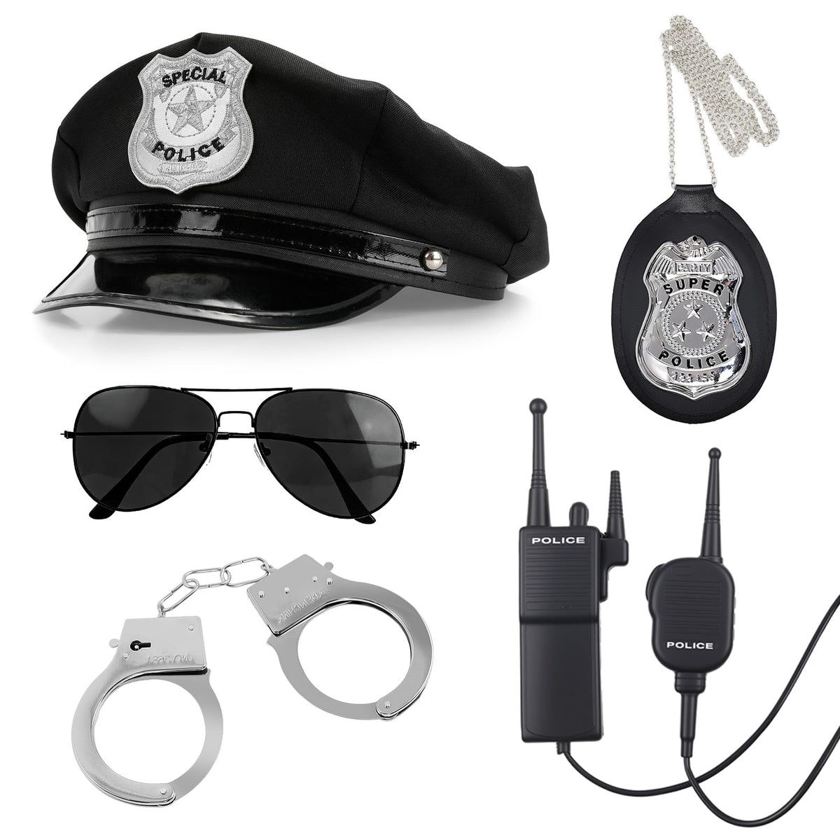 Police Costume Accessories for Adults, 4-Piece Dress-Up Set