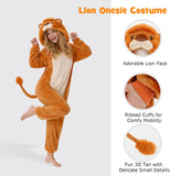 Adult Lion Onesie Costume - 3D Hooded Animal One-Piece Pajama for Halloween Men Women