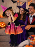 2PCS Witch Costume for Girls, Toddler Halloween Costumes | Girls flame orange purple dress up set with classic witch hat for kids toddlers party outfits
