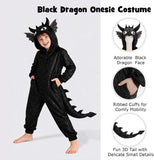 Kids Black Dragon Costume for Girls & Boys - 3D Hooded Animal Jumpsuit for Halloween Party