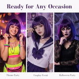 Short Purple Bob Wig with Bangs for Women