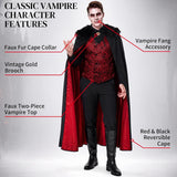Men's Victorian Gothic Vampire Costume, Halloween Dress-Up Outfit with Cape and Accessories