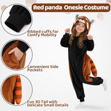 Kids Red Panda Costume for Girls & Boys - 3D Hooded Animal Jumpsuit Costume for Halloween Party