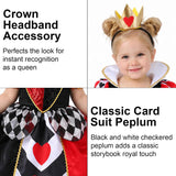 Queen of Hearts Costume Girls, Halloween Costumes for Girls | Girls red black royal dress set with crown headband for toddlers kids party outfits