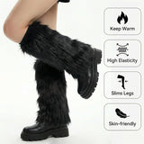 Women’s Furry Leg Warmers, Long Plush Boot Cuffs for Winter, Faux Fur Leg Covers