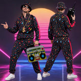Men’s 80s 90s Retro Tracksuit Costume, Vintage Hip Hop Outfit with Accessories