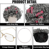 Halloween Gray Old Lady Costume Wig Set for Women