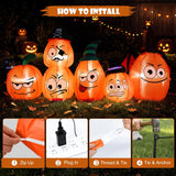 8FT Long Halloween Inflatable Pumpkin Outdoor Decorations, Blow Up Pumpkins Family with Built-in Bright LEDs, Yard Lawn Garden Party Decor