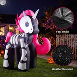 5FT Halloween Inflatable Outdoor Decorations, Blow Up Skeleton Unicorn with Built-in Bright LEDs, Yard Lawn Garden Party Decor