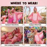 Adult Flamingo Onesie Costume - 3D Hooded Animal One-Piece Pajama for Halloween Men Women