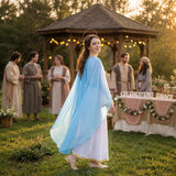 Virgin Mary Costume for Women, 3 PCS Adult Biblical Mother Mary White Dress with Attached Blue Cape