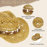 Straw Cowgirl Sun Hat with Bands for Women and Men