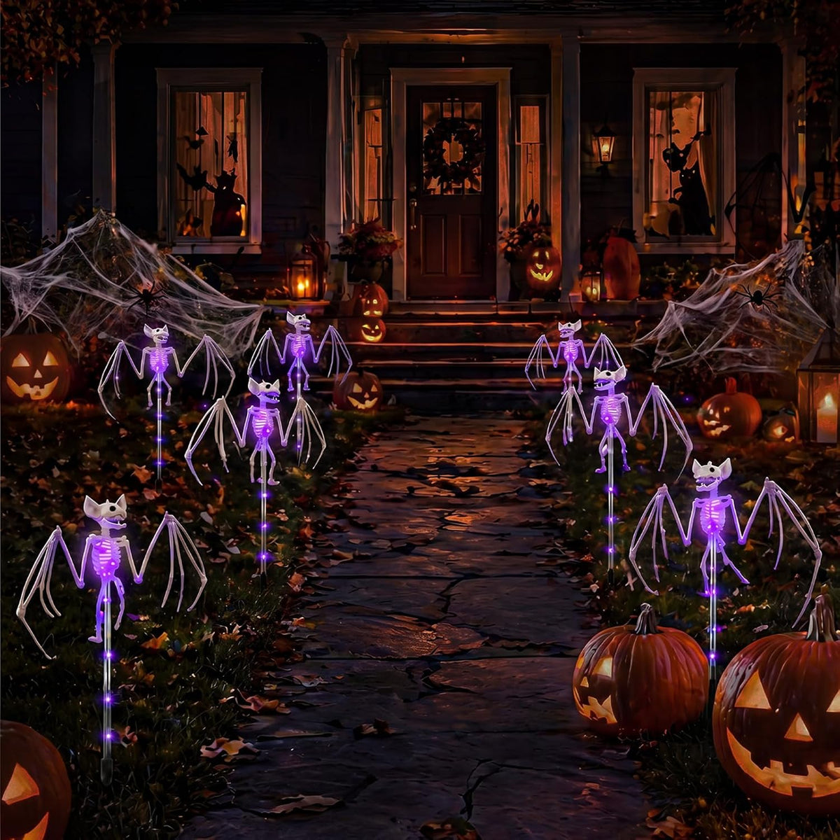 Solar Halloween Outdoor Skull Stake Lights, 8 Modes Remote