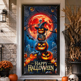Halloween Door Cover, 73*36in Orange Pumpkin Door Decorations