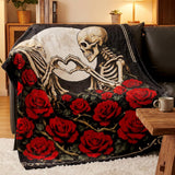 Skull Blanket, Gothic Skeleton Love Heart Fleece Throw Blanket