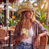 Straw Cowgirl Sun Hat with Bands for Women and Men